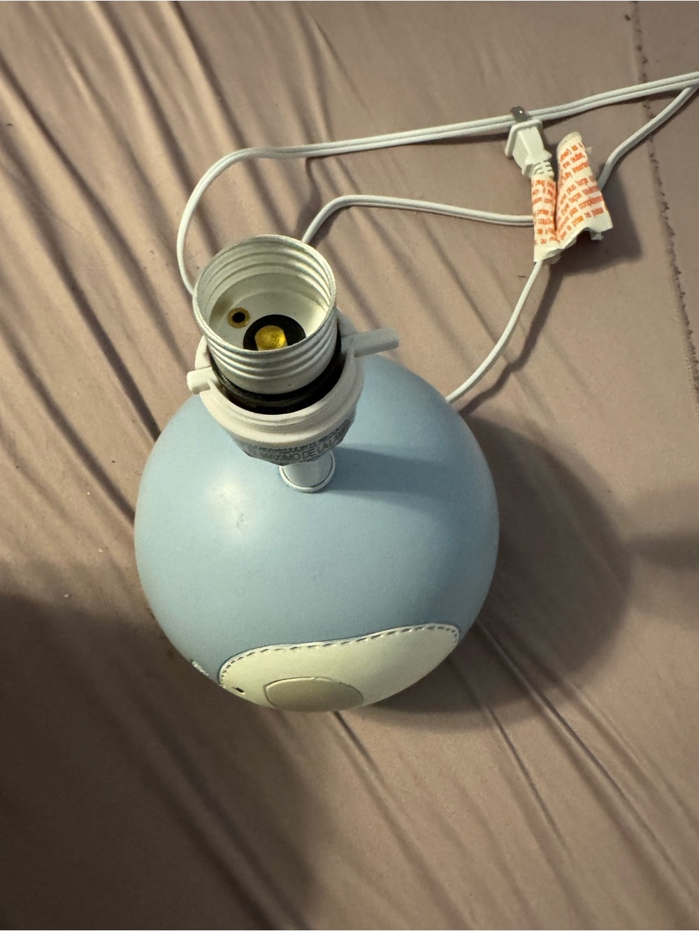 Like NEW Babies R Us Blue Elephant Nursery Lamp with Striped Shade. Timeless. - Picture 3 of 8